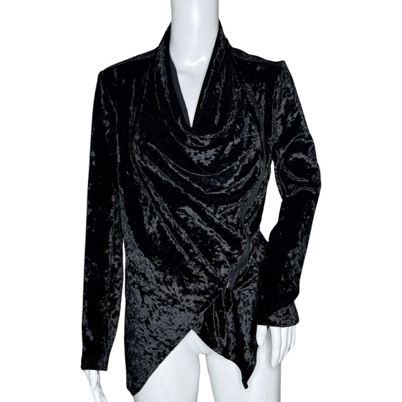 Blank NYC Jacket Womens Small Black Velvet Asymmetrical Draped Zipper Moto‎ Edgy - Picture 1 of 8